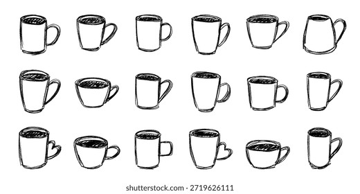 Conjunto de linda taza de té o café dibujado a mano Clipart de taza simple Doodle acogedor hogar Elemento único para el diseño