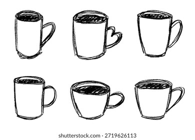 Conjunto de linda taza de té o café dibujado a mano Clipart de taza simple Doodle acogedor hogar Elemento único para el diseño