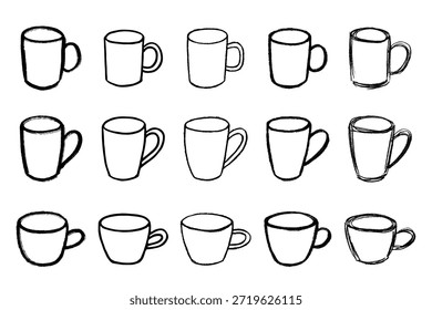 Conjunto de bonito mão desenhada xícara de chá ou café Simples caneca clipart Cozy casa doodle Único elemento para design
