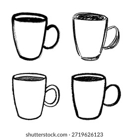 Conjunto de bonito mão desenhada xícara de chá ou café Simples caneca clipart Cozy casa doodle Único elemento para design