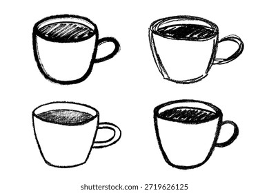 Conjunto de linda taza de té o café dibujado a mano Clipart de taza simple Doodle acogedor hogar Elemento único para el diseño
