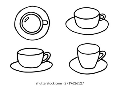 Conjunto de linda taza de té o café dibujado a mano Clipart de taza simple Doodle acogedor hogar Elemento único para el diseño