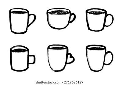 Conjunto de linda taza de té o café dibujado a mano Clipart de taza simple Doodle acogedor hogar Elemento único para el diseño