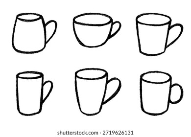 Conjunto de linda taza de té o café dibujado a mano Clipart de taza simple Doodle acogedor hogar Elemento único para el diseño