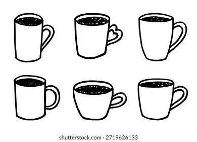 Conjunto de linda taza de té o café dibujado a mano Clipart de taza simple Doodle acogedor hogar Elemento único para el diseño