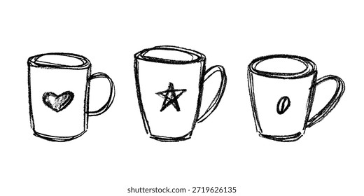 Conjunto de linda taza de té o café dibujado a mano Clipart de taza simple Doodle acogedor hogar Elemento único para el diseño
