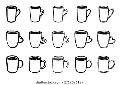 Conjunto de linda taza de té o café dibujado a mano Clipart de taza simple Doodle acogedor hogar Elemento único para el diseño