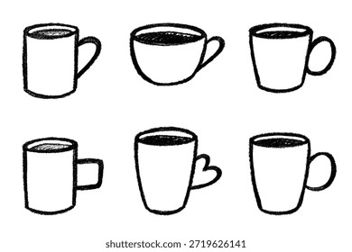 Conjunto de linda taza de té o café dibujado a mano Clipart de taza simple Doodle acogedor hogar Elemento único para el diseño