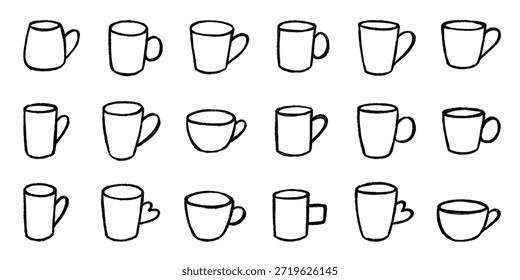 Set of cute hand drawn cup of tea or coffee Simple mug clipart Cozy home doodle Single element for design