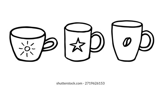 Set of cute hand drawn cup of tea or coffee Simple mug clipart Cozy home doodle Single element for design