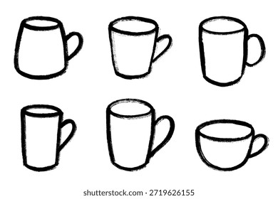 Conjunto de linda taza de té o café dibujado a mano Clipart de taza simple Doodle acogedor hogar Elemento único para el diseño