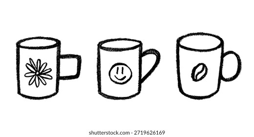 Conjunto de linda taza de té o café dibujado a mano Clipart de taza simple Doodle acogedor hogar Elemento único para el diseño