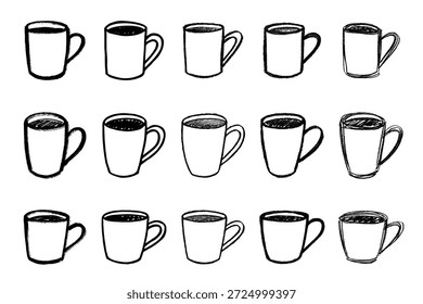 Set of cute hand drawn cup of tea or coffee Simple mug clipart Cozy home doodle Single element for design