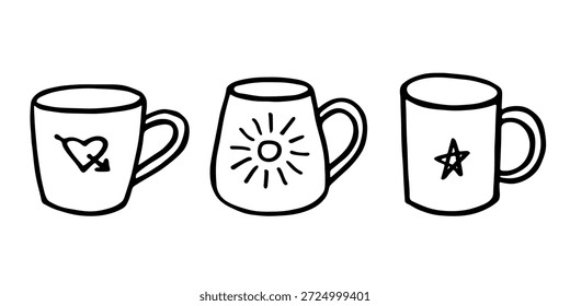 Conjunto de linda taza de té o café dibujado a mano Clipart de taza simple Doodle acogedor hogar Elemento único para el diseño