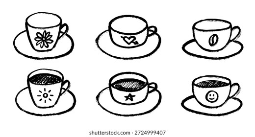 Conjunto de linda taza de té o café dibujado a mano Clipart de taza simple Doodle acogedor hogar Elemento único para el diseño