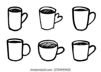 Set süß handgezeichnete Tasse Tee oder Kaffee Einfache Becher Clipart Gemütliches Zuhause doodle Einzelelement für Design