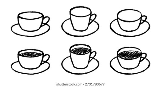 Set of cute hand drawn cup of tea or coffee Simple mug clipart Cozy home doodle Single element for design