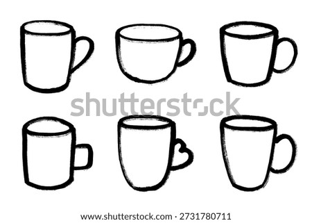Set of cute hand drawn cup of tea or coffee Simple mug clipart Cozy home doodle Single element for design