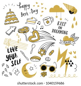 Set of cute hand drawn doodle isolated on white background