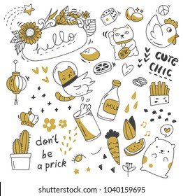 Set of cute hand drawn doodle isolated on white background