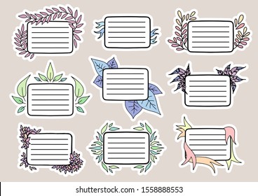 Set of Cute Hand drawn Doodle Banners and Ribbons isolated on white background for your Design. Bullet journal Ideas. Girly Stuff. Sticky Notes.