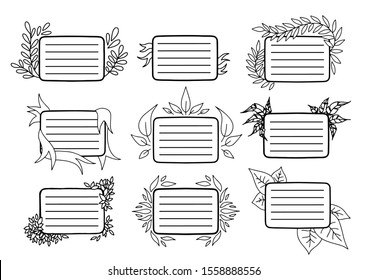 Set of Cute Hand drawn Doodle Banners and Ribbons isolated on white background for your Design. Bullet journal Ideas. Girly Stuff. Sticky Notes.