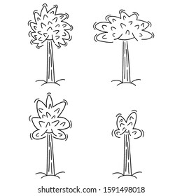 Set of cute hand drawn doodle cartoon trees on a white background. vector illustration.
