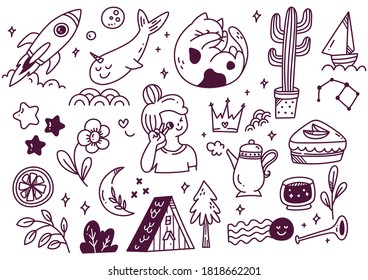 Set of cute hand drawn doodle vector illustration