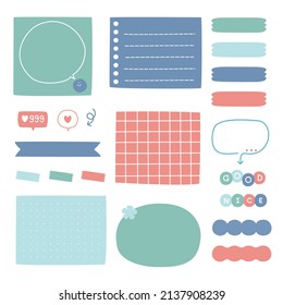 set of cute hand drawn, doodle text box with icon, speech bubble balloon, text box, flat design, vector, illustration