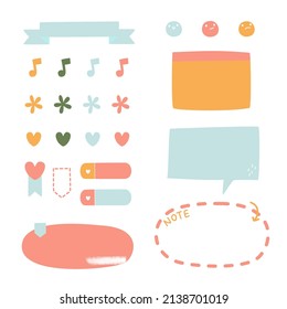 set of cute hand drawn, doodle text box with icon, speech bubble balloon, text box, flat design, vector, illustration
