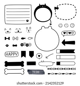 set of cute hand drawn, doodle text box with icon, speech bubble balloon, text box, flat design, vector, illustration