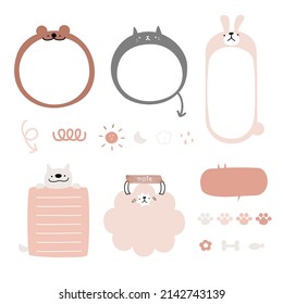 conjunto de dibujos a mano lindo, cuadro de texto de garabato con icono, globo de burbuja de voz, cuadro de texto, diseño plano, vector, ilustración