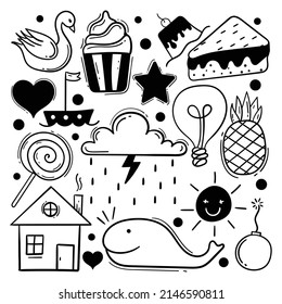 Set of cute hand drawn doodle for kids premium vector