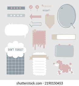 set of cute hand drawn, doodle text box with icon, speech bubble balloon, flat design, vector, illustration