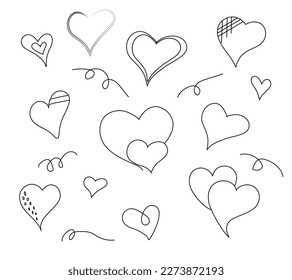 Set of cute hand drawn doodle hearts. Line art. Great for Valentine's Day, Weddings, Mother's Day.