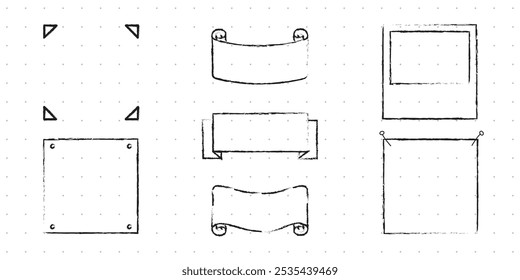 Set of Cute Hand drawn Doodle Banners and Ribbons isolated on white background for your Design. Bullet journal Ideas. Girly Stuff. Sticky Notes.