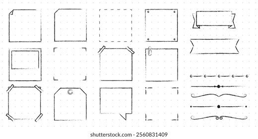 Set of Cute Hand drawn Doodle Banners and Ribbons isolated on white background for your Design. Bullet journal Ideas. Girly Stuff. Sticky Notes.