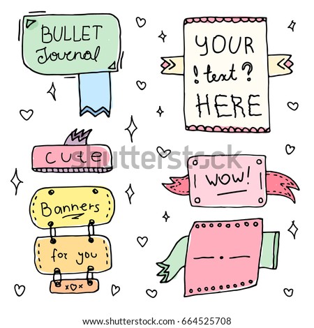 Set Cute Hand Drawn Doodle Banners Stock Vector Royalty Free Shutterstock