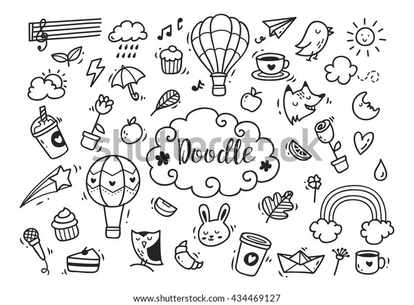 Set Cute Hand Drawn Doodle Stock Vector (Royalty Free) 434469127