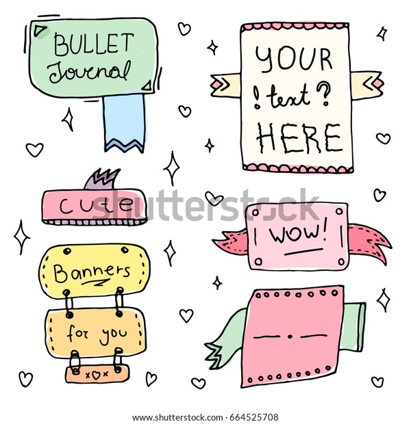 Set Cute Hand Drawn Doodle Banners Stock Vector (Royalty Free ...