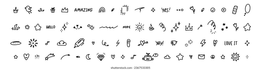 set of cute hand drawn doodles. Vector scribbles on white background