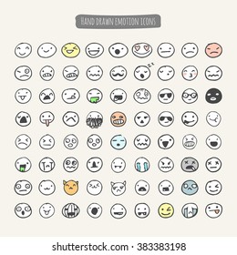 Set of cute hand drawn emotion icons.