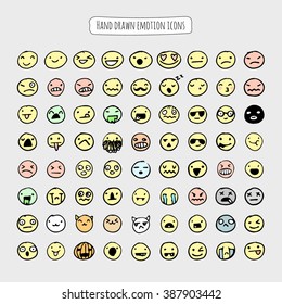 Set of cute hand drawn emotion icons.