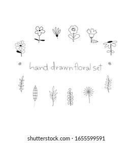 Set of cute hand drawn floral elements for  invitation,greeting card,graphic design.