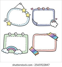 Set of cute hand drawn frames. Vector illustration isolated on white background

