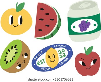 Set of cute hand drawn fruits