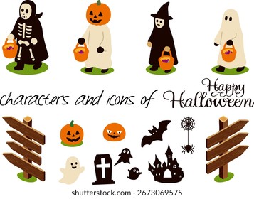 Conjunto de ilustraciones lindas de Halloween dibujadas a mano