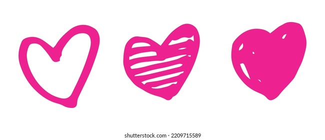 set of cute hand drawn heart illustration for valentine's day and love theme