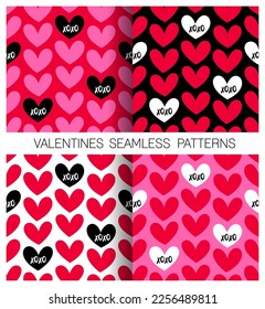 Set of cute hand drawn heart and word "XOXO" seamless pattern for valentine’s day