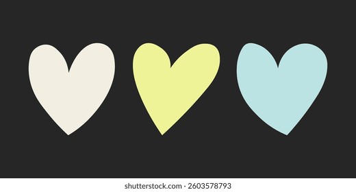 Set of cute hand drawn heart shapes, love, valentine's day vector element, simple irregular silhouette figure, flat icon for stickers, banners, web design